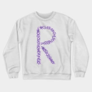 Lavender Letter R Hand Drawn in Watercolor and Ink Crewneck Sweatshirt